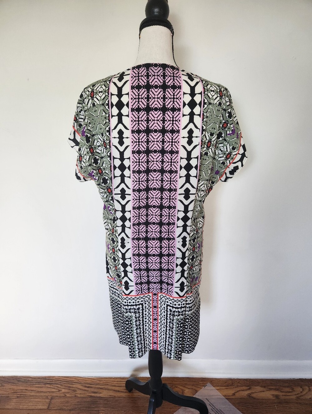 Hale Bob Printed Shift Dress Boho Geometric Keyhole Tunic Mini Dress XS - Picture 5 of 14